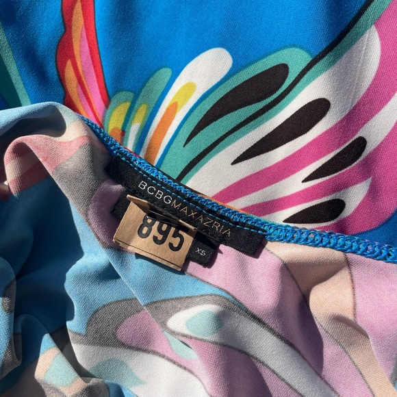 BCBG MAXAZRIA Blue Tropical Floral Asymmetrical Y2K Dress Size XS - Picture 7 of 7